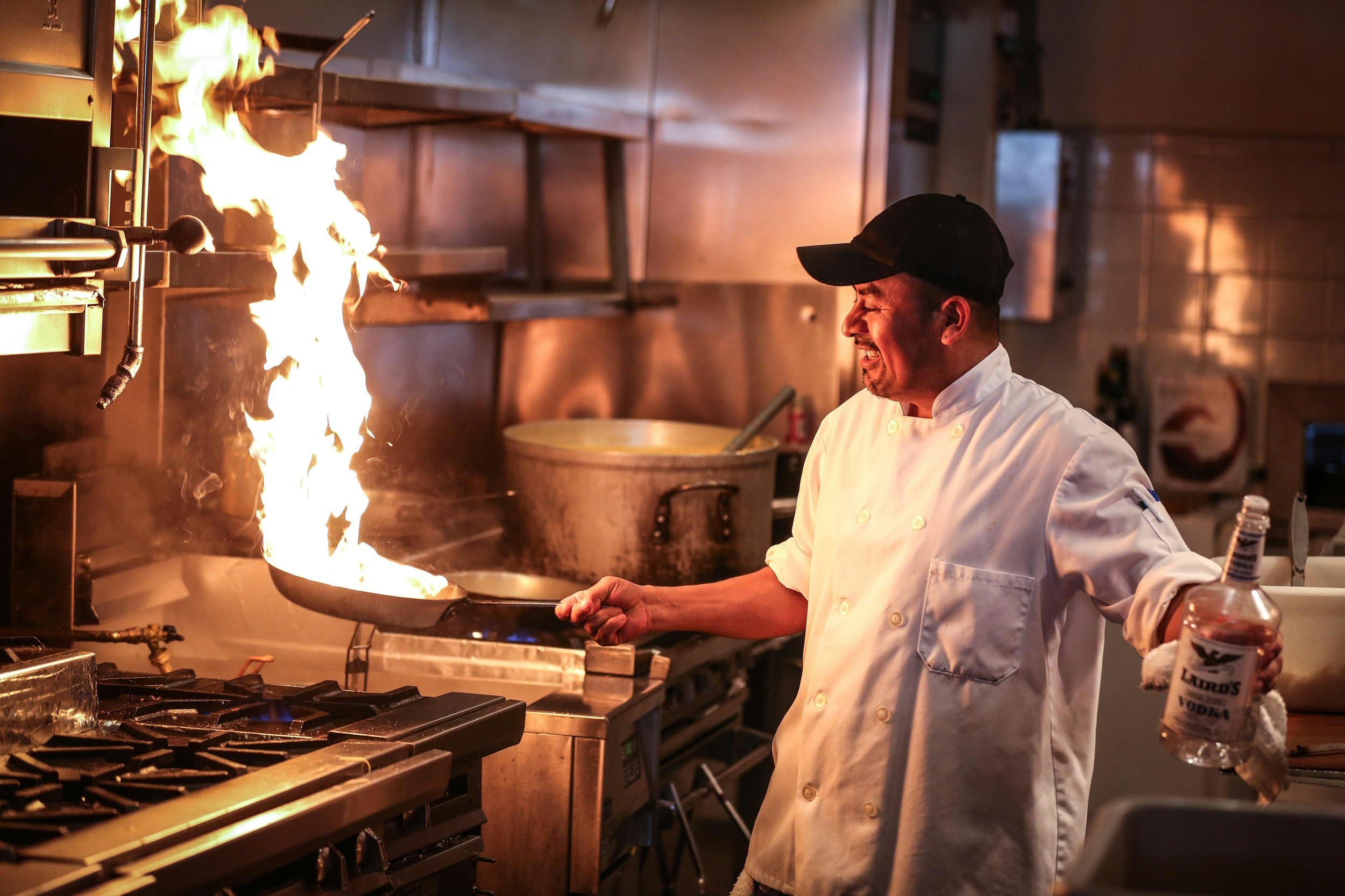 Hospitality staff preparing service