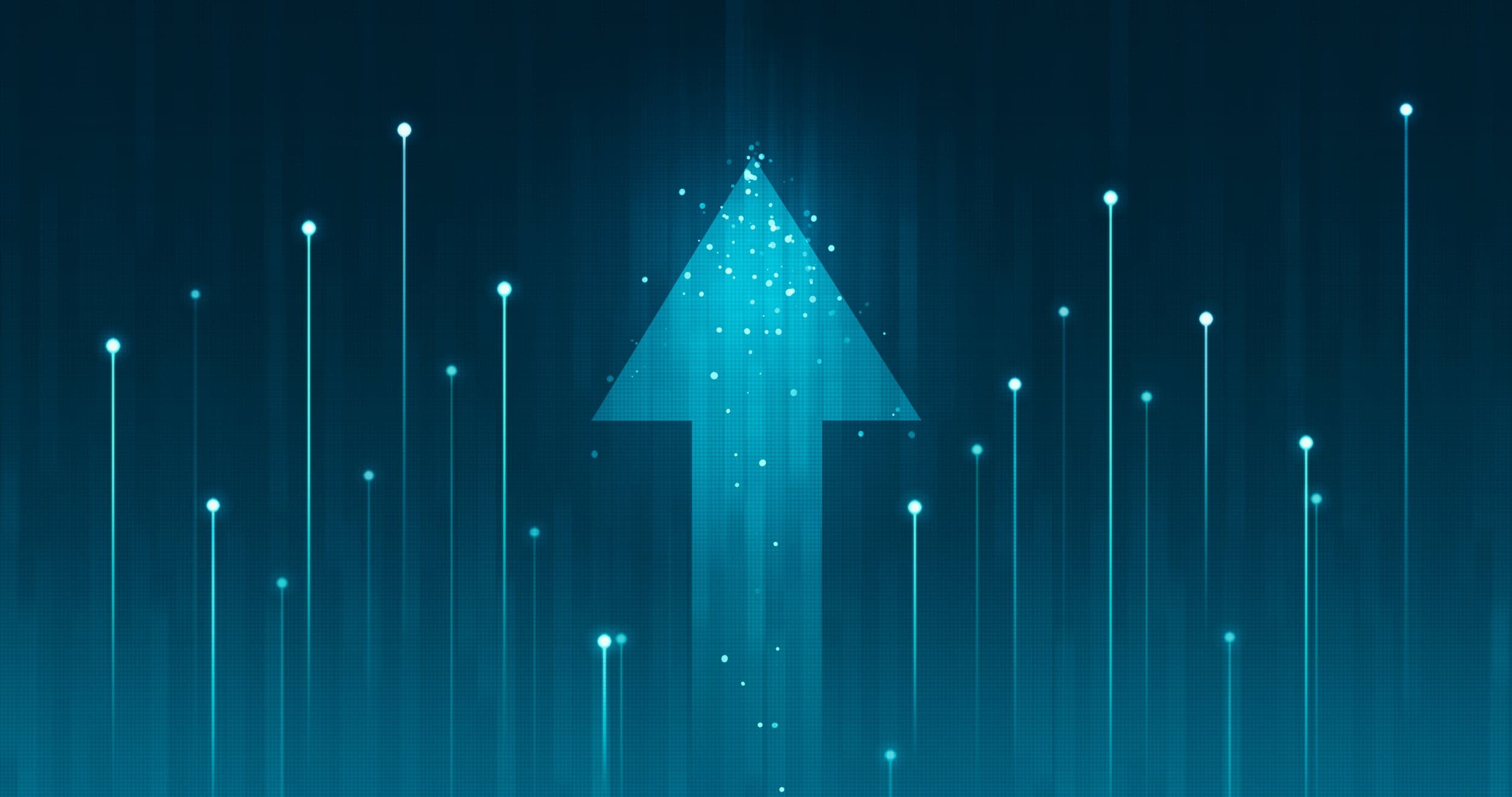An upward arrow formed from connected data points, representing business growth