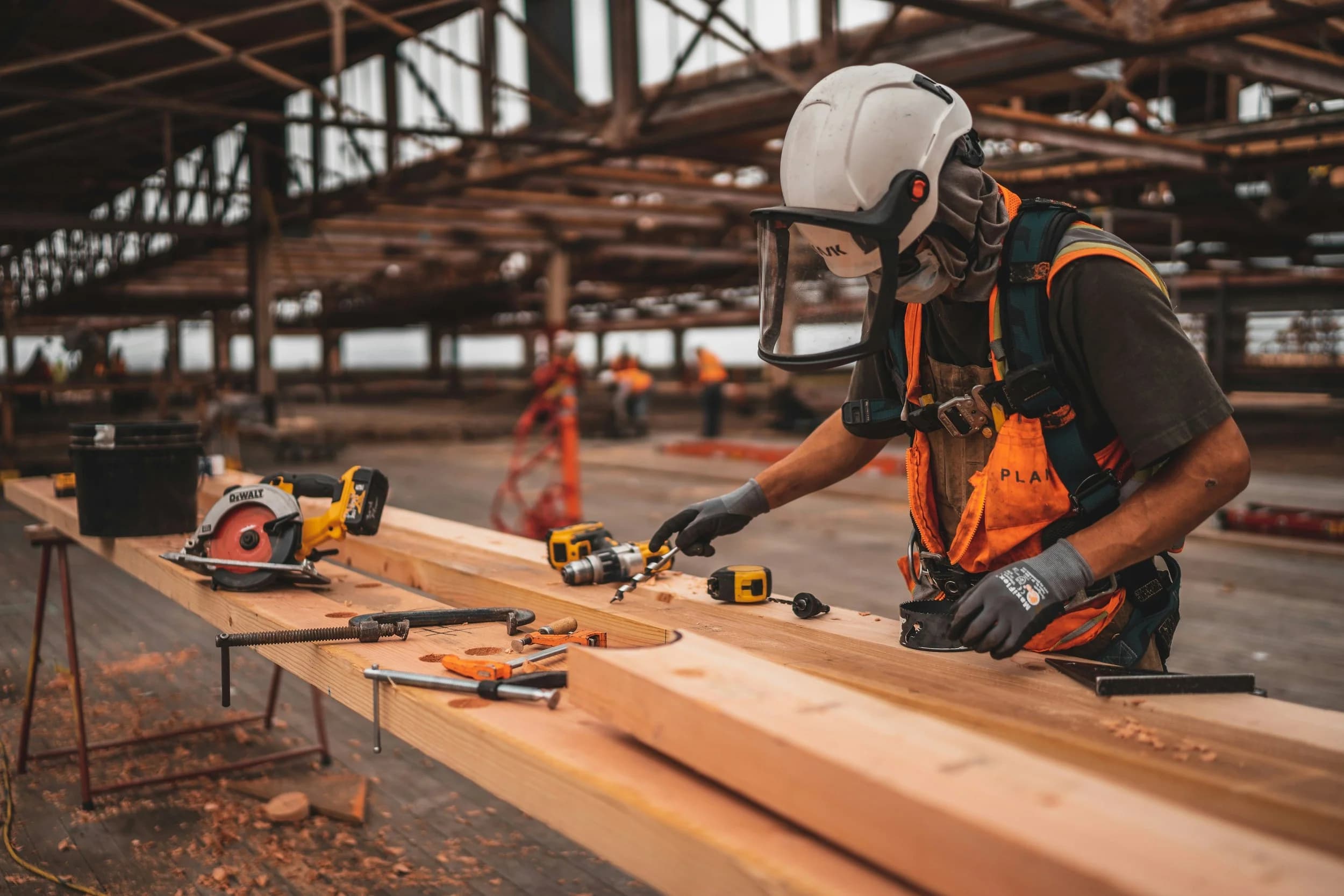 Construction site with workers and machinery